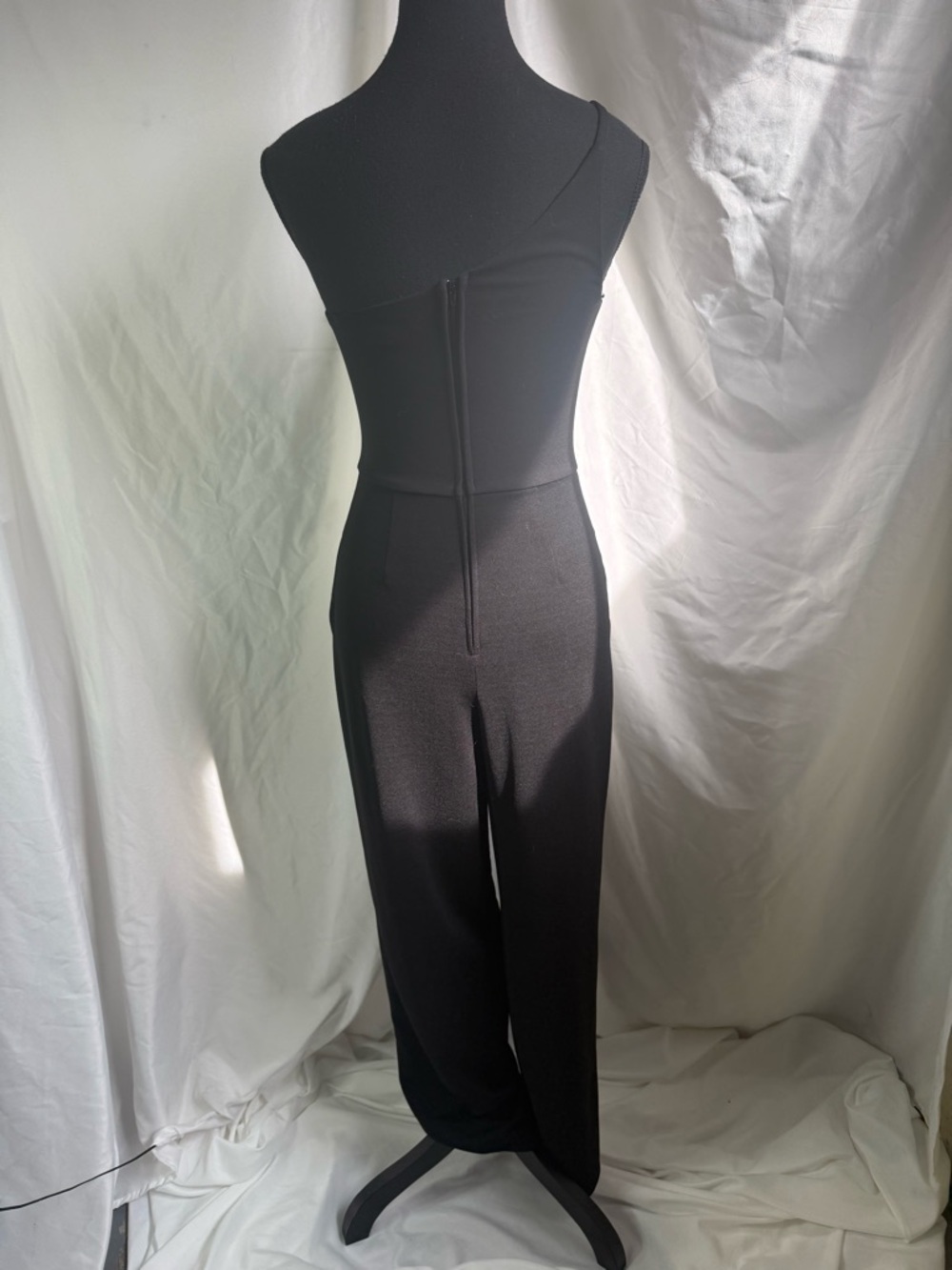 Crystal Sky One Shoulder Black Jumpsuit Wide Leg Chic Minimalist. - Picture 5 of 7